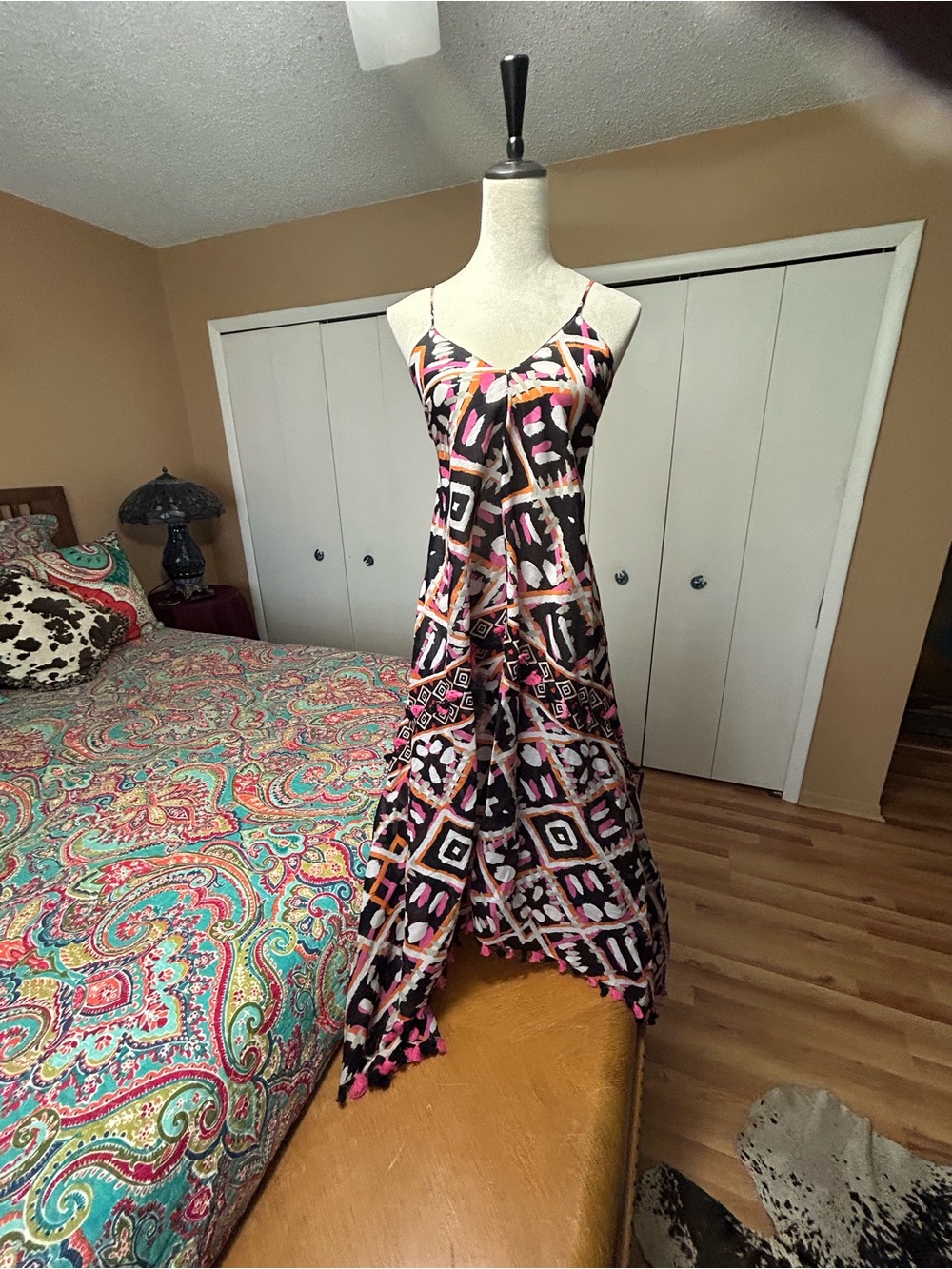 Women’s Black & Pink Patterned Spaghetti-Strap Maxi Dress/Coverup